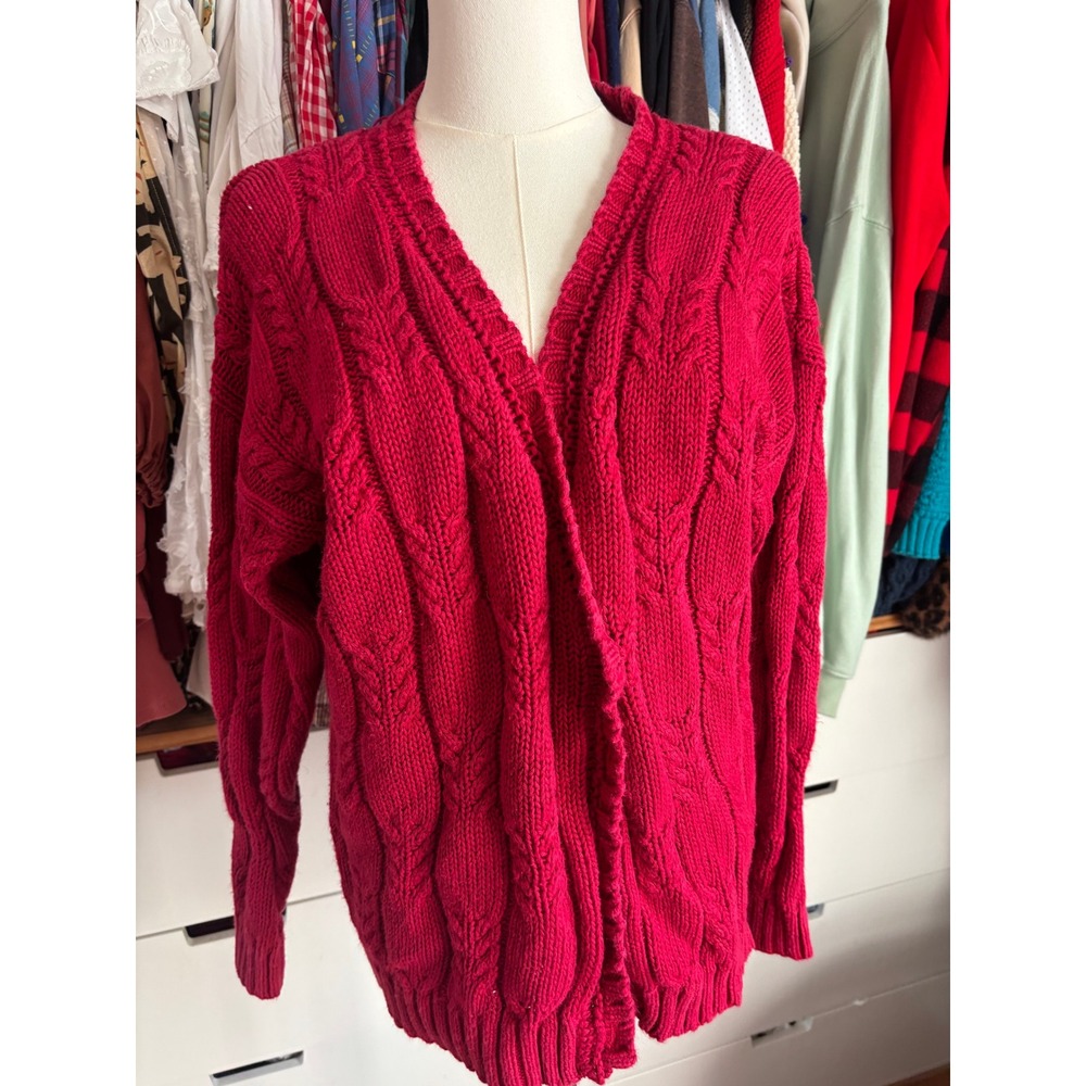 Woods & Gray Cardigan Womens Medium Pink Cable Knit Ramie Cotton Vintage Sweater - Picture 2 of 4